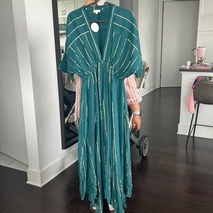 Woven Shimmer Midi Dress - Teal